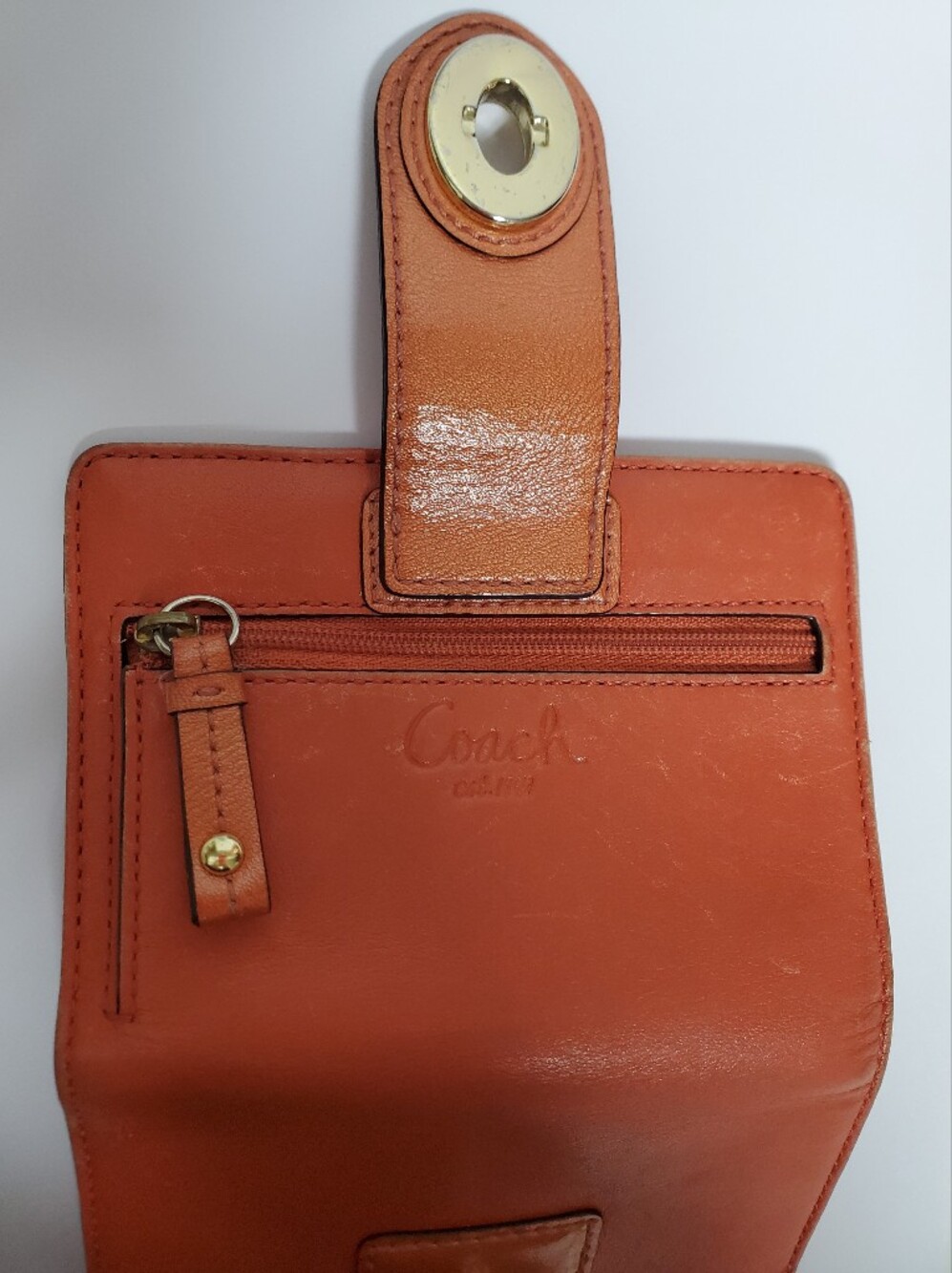Vintage Coach Y2K Legacy Colorblock Leather Turnlock Bifold Wallet Orange Blush - Picture 5 of 12
